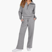 Katarina | Damen Trainingsanzug Set mit Halbzip – Grau