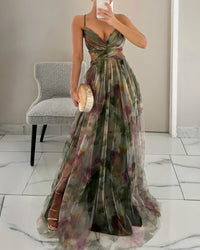 Katharina | Florales Maxikleid mit fließender Silhouette – Grün