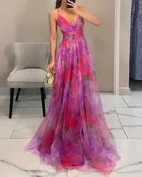 Katharina | Florales Maxikleid mit fließender Silhouette – Rosa