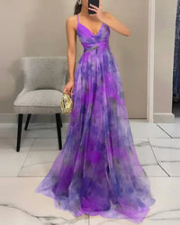 Katharina | Florales Maxikleid mit fließender Silhouette – Violett