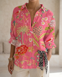 Katrin | Damen Bluse mit tropischem Print – Rosa Garten