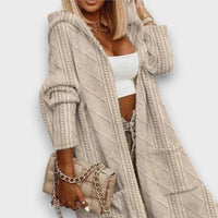 Jovina – Langer Cardigan mit Kapuze – Beige