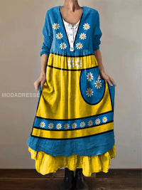 Bedrucktes Damenkleid im schwedischen Stil – Blau