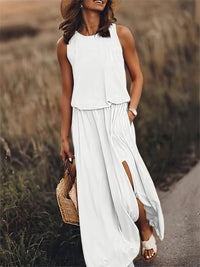 Klara | Damen Ärmelloses Rundhals Maxikleid – Weiß