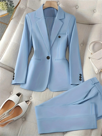 Klassisch eleganter Anzug für Damen | Hose und Blazer – Blau