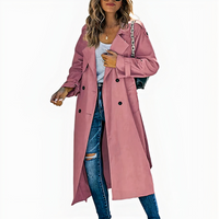 Klassischer langer Damen-Trenchcoat | Wasserdichte – Rosa