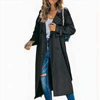 Klassischer langer Damen-Trenchcoat | Wasserdichte – Schwarz