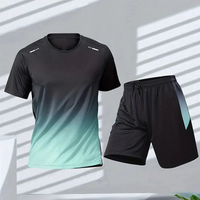 Klassisches Herren-Turnhemd & Shorts-Set | Sportlich – Blau/Grün