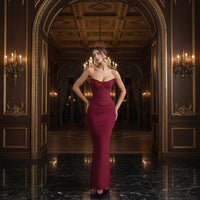 Hanna | Damen Trägerloses Corsagen Maxikleid Raffung – Korsett Maxi Trägerlos 2026 – Hellbraun