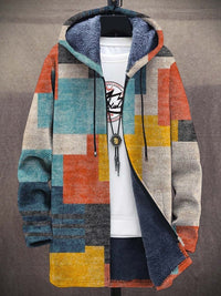 Leonie | Kunstdruck Fleece-gefütterter Oversized Zip-Hoodie Cardigan – Mehrfarbig