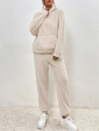 Damen Gemütlicher Teddy Hausanzug | Zweiteilig Warm – Beige
