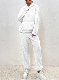 Damen Gemütlicher Teddy Hausanzug | Zweiteilig Warm – Weiß