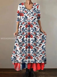 Frauen Norwegen 17. Mai Blumenmuster Kleid – weiß