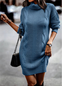 Elin | Grob gestricktes Damen Kleid lässig & elegant – Blau