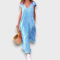 Elisiane – Fließendes Kleid mit V-Ausschnitt – Blau