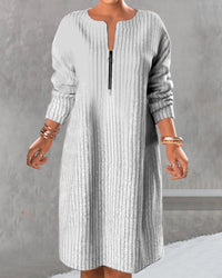 Lena | Langes Strickkleid Damen mit Reißverschluss elegant – Grau