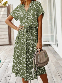 Lässiges bedrucktes Sommerkleid für Damen | Midi – Grün