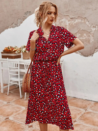 Lässiges bedrucktes Sommerkleid für Damen | Midi – Rot