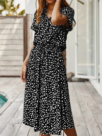 Lässiges bedrucktes Sommerkleid für Damen | Midi – Schwarz