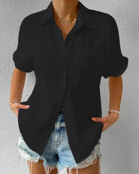 Lässiges Button-Down-Hemd für Damen | kurzarm – Schwarz