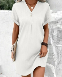 Lässiges Sommerkleid mit V-Ausschnitt für Damen | Mini – Weiß