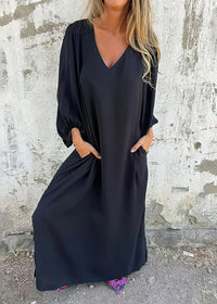 Joyce - Hübsches Boho-Kleid mit Taschen – Schwarz