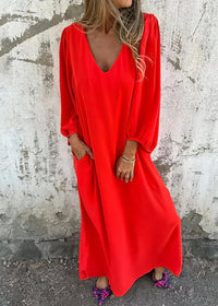Joyce - Hübsches Boho-Kleid mit Taschen – Rot