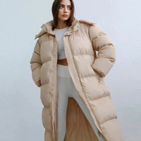 Lange warme Damen-Pufferjacke | Winter – Beige