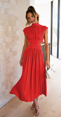 Langes Vintage-Kleid für Damen | Maxi – Rot