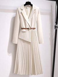 Larissa | Damen Plissee Midikleid mit Gürtel – Beige