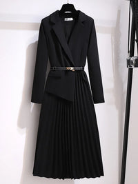 Larissa | Damen Plissee Midikleid mit Gürtel – Schwarz