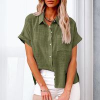 Leinenbluse für Frauen | Kurzarm – Grün