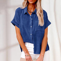 Leinenbluse für Frauen | Kurzarm – Blau