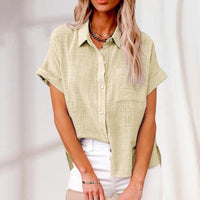 Leinenbluse für Frauen | Kurzarm – Beige