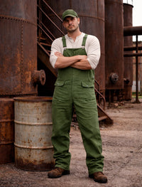 Robuste Herren-Latzhose im Workwear-Stil mit funktionalen Taschen – Armegrün