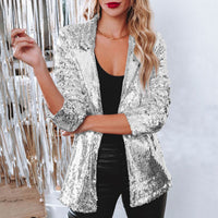 Damen-Blazer mit Glanzbesatz | klare Abendstruktur – Silber