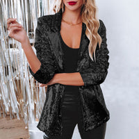 Damen-Blazer mit Glanzbesatz | klare Abendstruktur – Schwarz