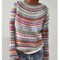 Lea | Gemütlicher Strickpullover mit Muster – Rot-Weiß-Orange