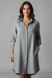 Leandra | Damen Hemdblusenkleid mit Langarm – Grau