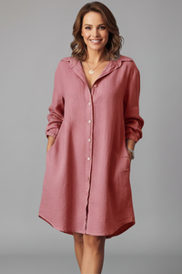 Leandra | Damen Hemdblusenkleid mit Langarm – Rosa