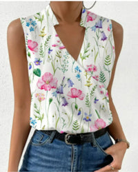Selma | Ärmellose Bluse mit V-Ausschnitt – Blumen 1