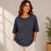Lena | Damen Lockere Leichte Kurzarm Bluse – Dunkelgrau