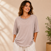 Lena | Damen Lockere Leichte Kurzarm Bluse – Grau