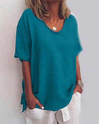 Lena | Damen Lockere Leichte Kurzarm Bluse – Ozeanblau