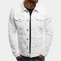 Leonhard | Herren Trucker Jacke mit Knopfverschluss – Weiß