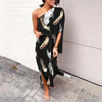 Leonie | Damen One-Shoulder Blumenprint Maxikleid – Schwarz