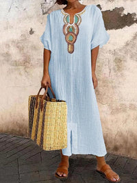 Damen Besticktes Boho Ibiza Kleid | Midi – Himmelblau