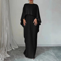 Lilou | Plissee Maxikleid mit Cape für Feste – Schwarz