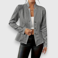 Lina | Weiche Strickjacke mit Stehkragen – Grau