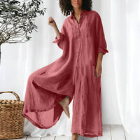 Maja™ | Luftiger Leinen-Jumpsuit mit Krempelärmeln & Seitentaschen – Rosa